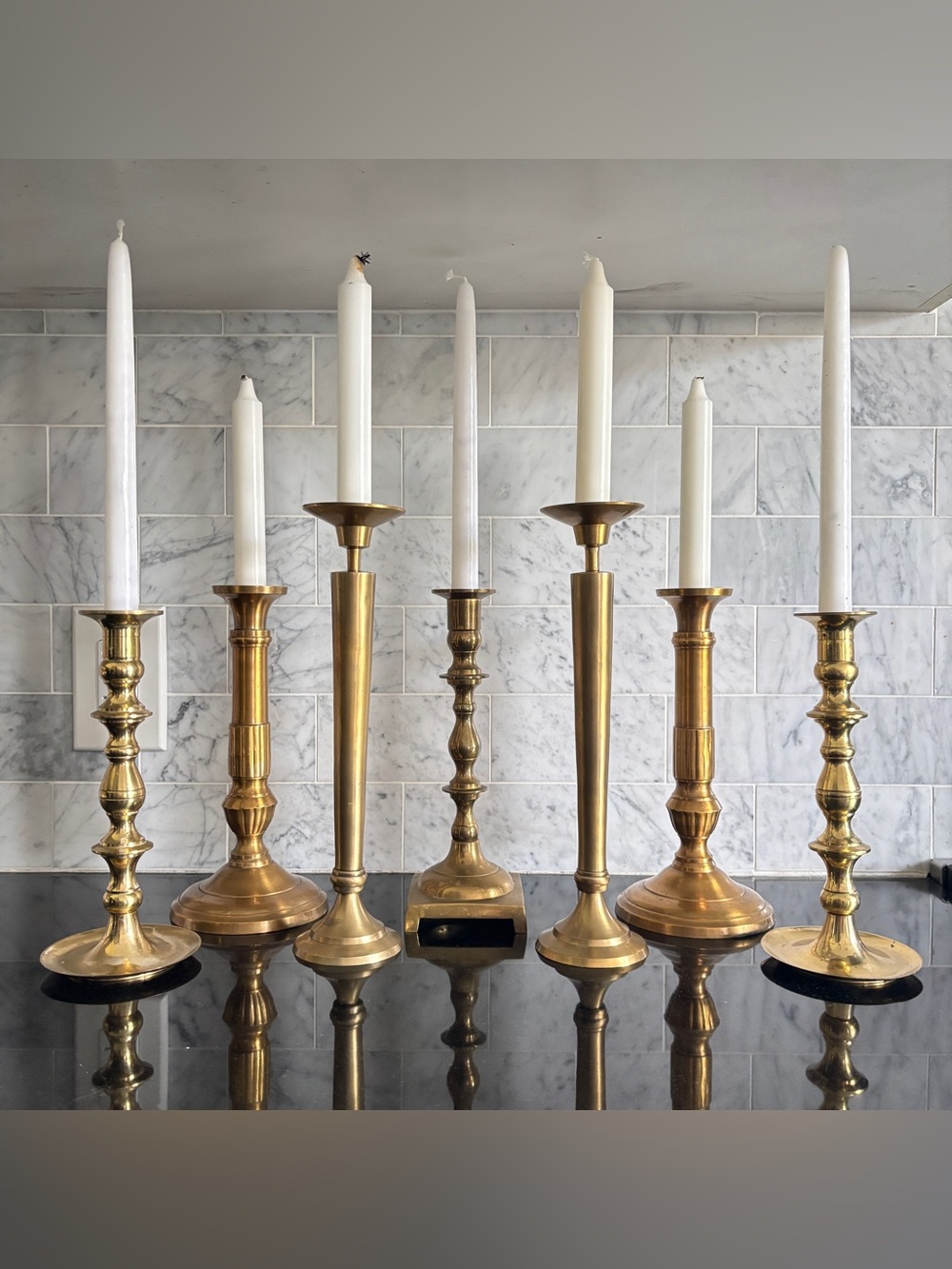 Assorted Premium Lot of 7 Large 9”+ Vintage Brass Candlestick Holders